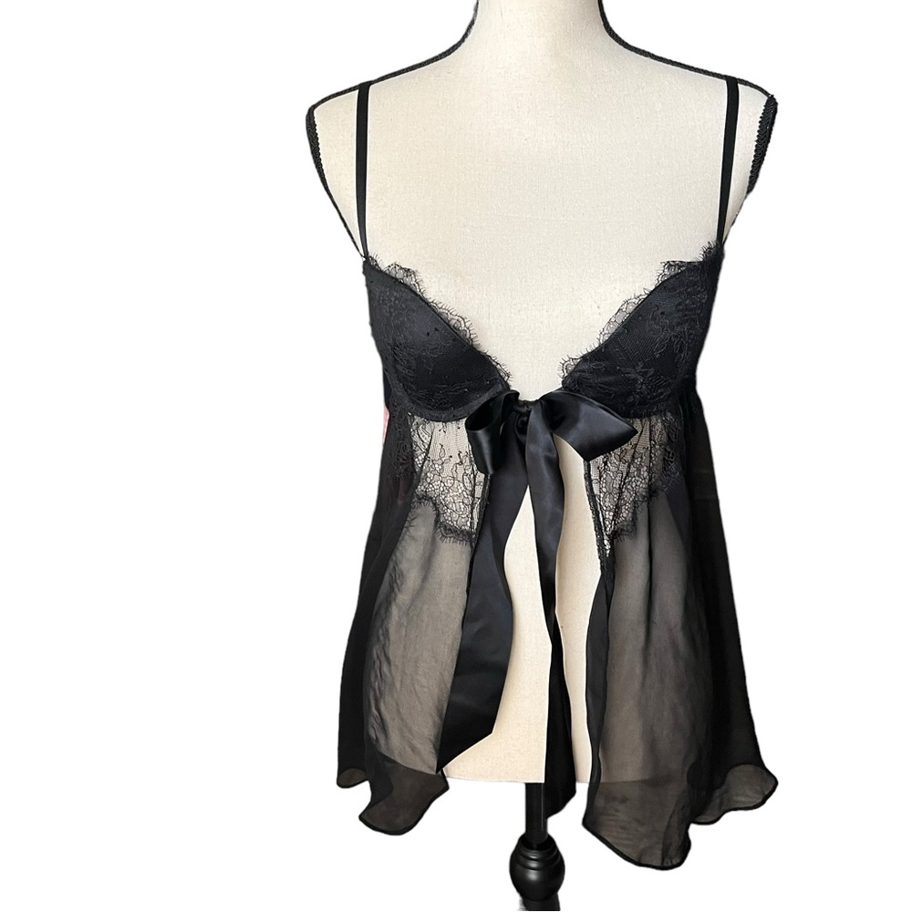 Victoria’s Secret Black Dark Feminine Lace Fairy Goth Babydoll Teddy‎ 34B
